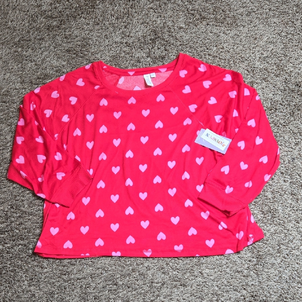 Joyspun 3X 22W - 24W Power Red Heart Print Plus Size Hacci Shirt Sweater Top